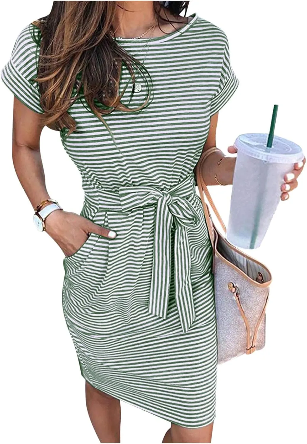 Summer Dresses for Women 2025 Trendy Casual Short Sleeve Tie Waisted Petite Sundress Party Vacation Resort Beach Wear