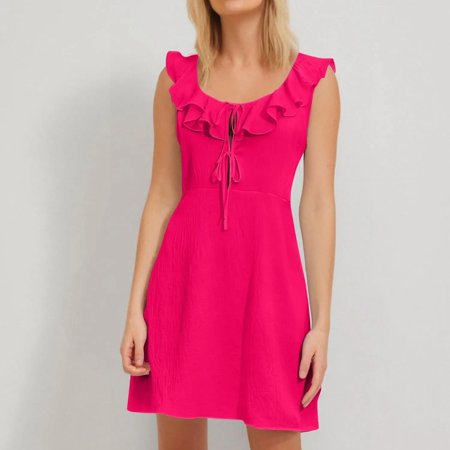 Summer Dresses for Women 2025 Trendy Sleeveless Ruffle Scoop Neck Sundresses Casual Beach Coverups Vacation Outfits