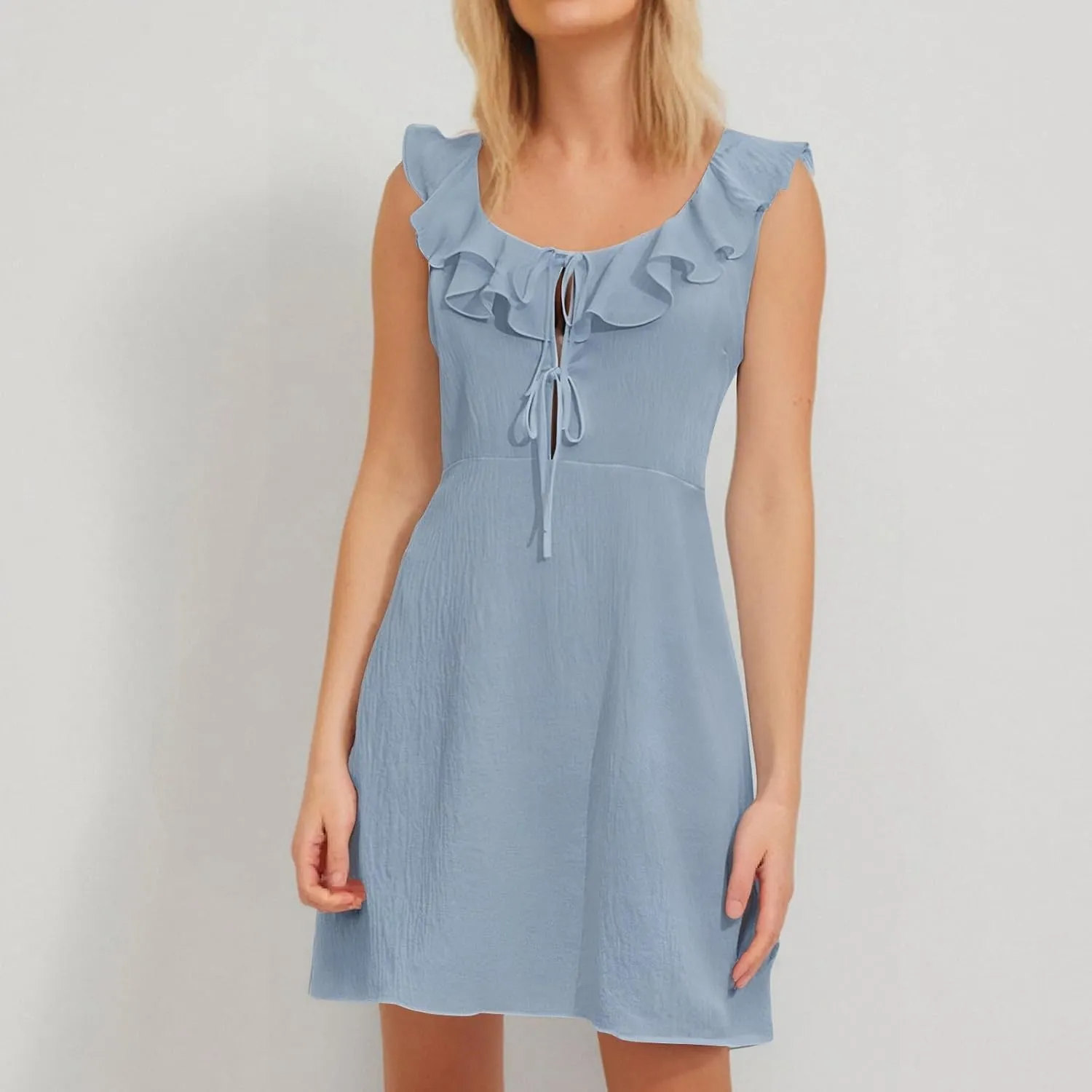 Summer Dresses for Women 2025 Trendy Sleeveless Ruffle Scoop Neck Sundresses Casual Beach Coverups Vacation Outfits