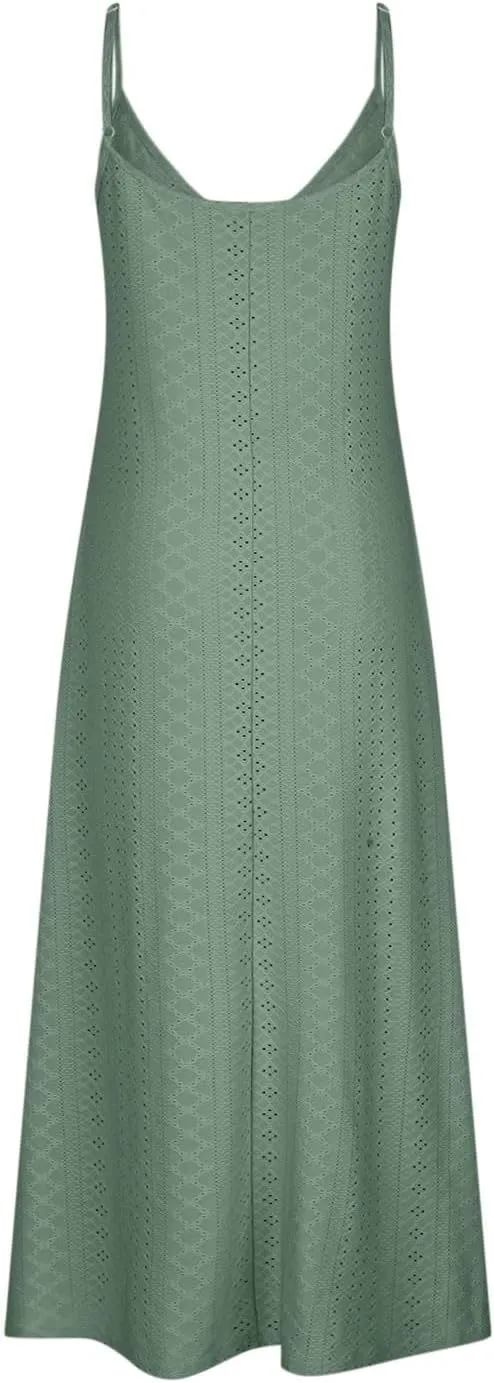 Summer Dresses for Women 2025 Trendy V Neck Eyelet Sleeveless Maxi Dress Spring Boho Beach Vacation Clothes