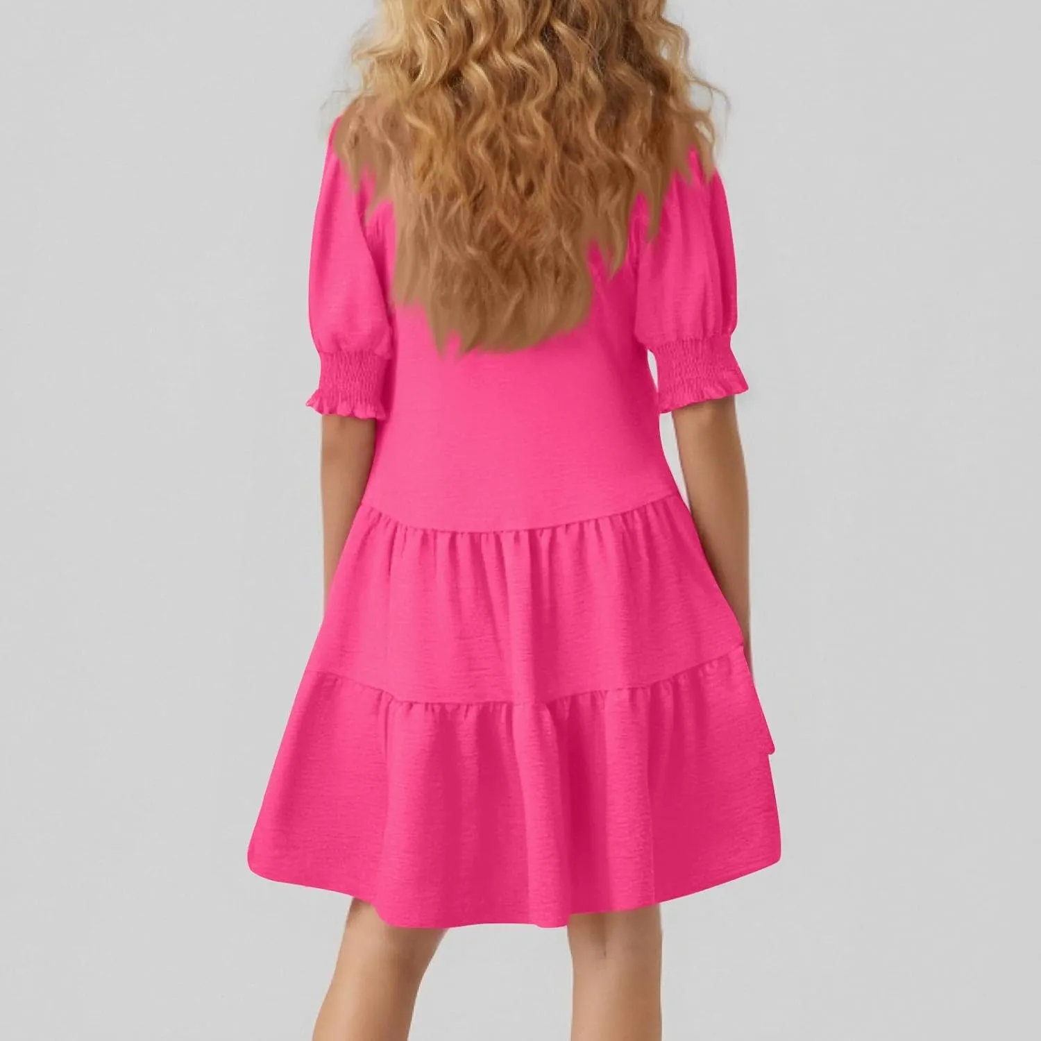 Summer Dresses for Women 2025 V Neck Smocked Tiered Short Sleeve Dress Boho Flowy Vacation Beach Mini Sundress