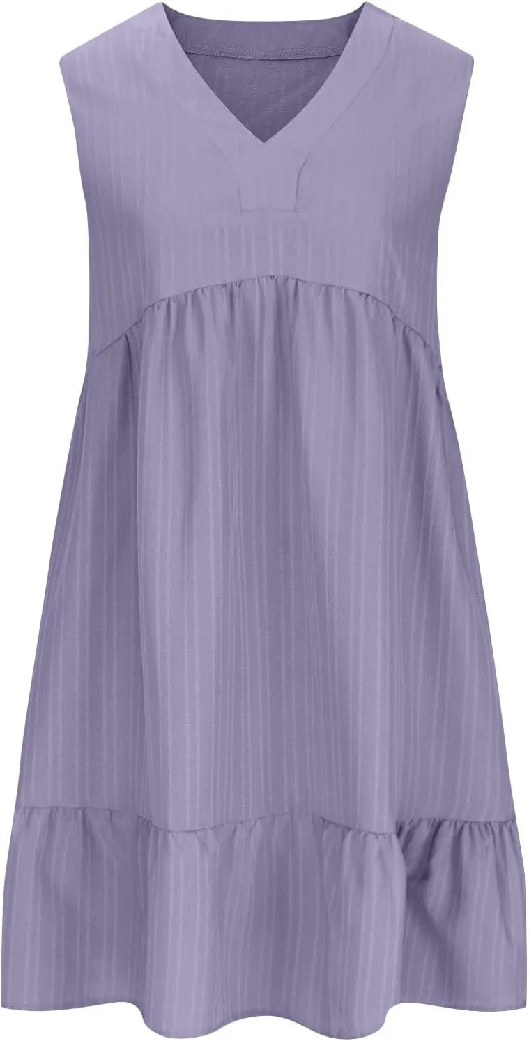 Summer Dresses for Women 2025,Petite Sleeveless Sundresses V Neck Dressy Casual Plus Size Midi Easter Beach Dress