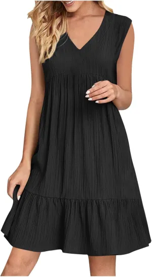 Summer Dresses for Women 2025,Petite Sleeveless Sundresses V Neck Dressy Casual Plus Size Midi Easter Beach Dress