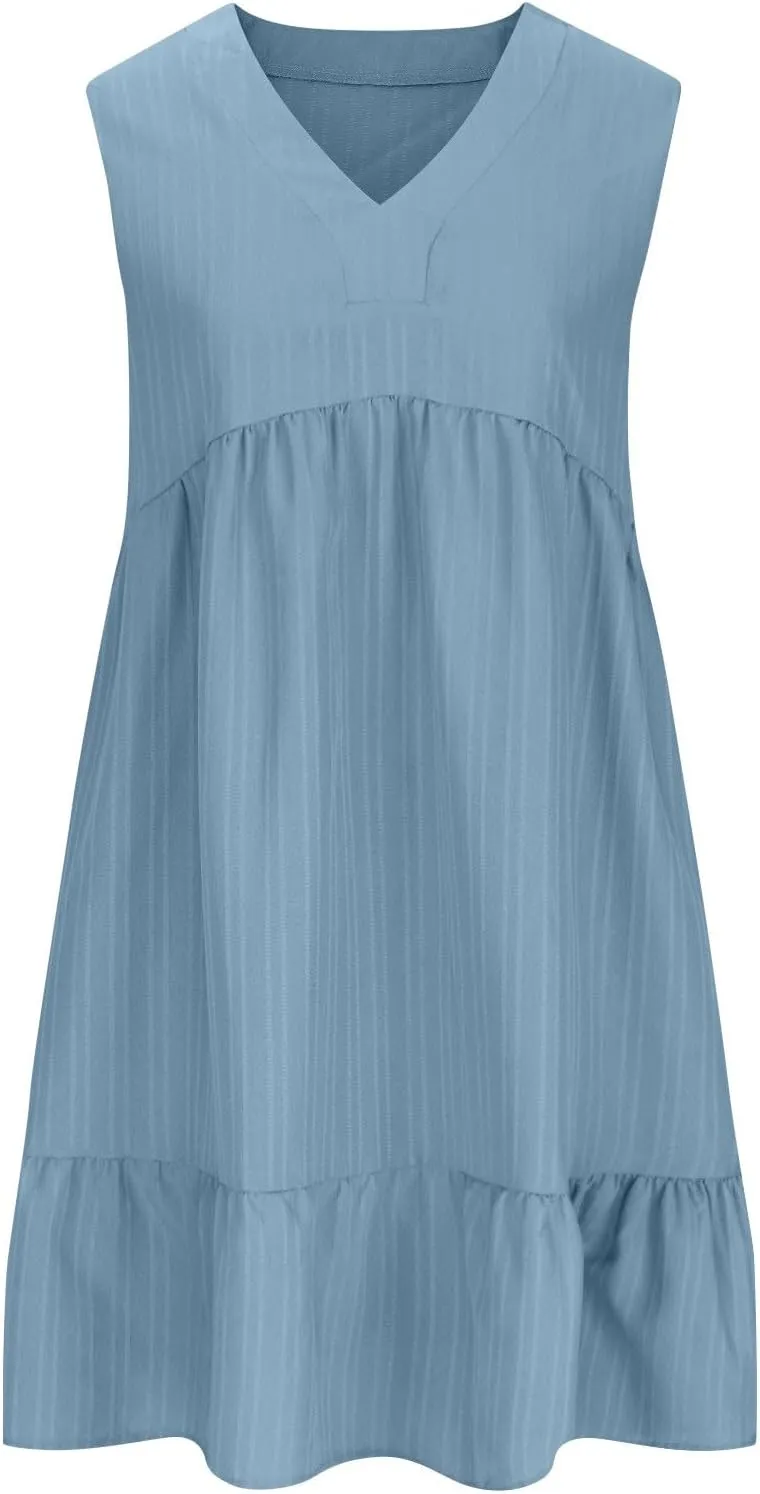 Summer Dresses for Women 2025,Petite Sleeveless Sundresses V Neck Dressy Casual Plus Size Midi Easter Beach Dress
