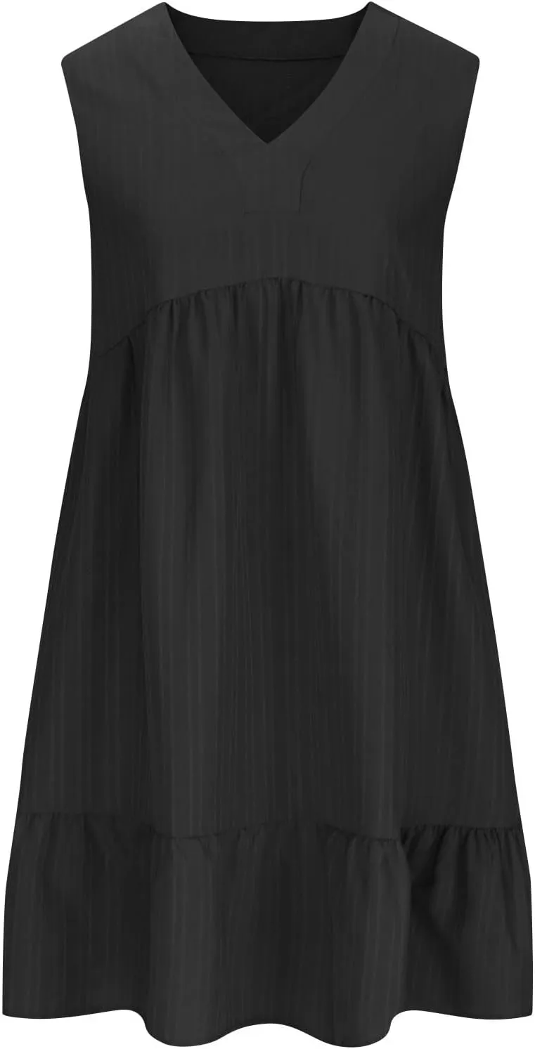 Summer Dresses for Women 2025,Petite Sleeveless Sundresses V Neck Dressy Casual Plus Size Midi Easter Beach Dress