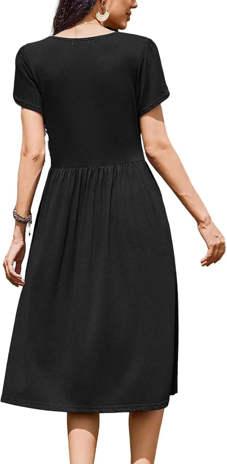 Summer Dresses for Women Boho Sundress Crew Neck Short Sleeve Fashion Floral High Waist Dresses Ruffle Hem Dress 2025