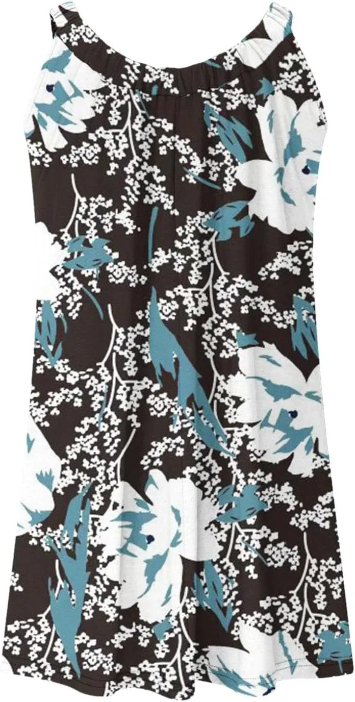 Summer Dresses for Women Casual Crewneck Ruched Sleeveless Sundress Boho Floral Beach Vacation Retro Mini Dress