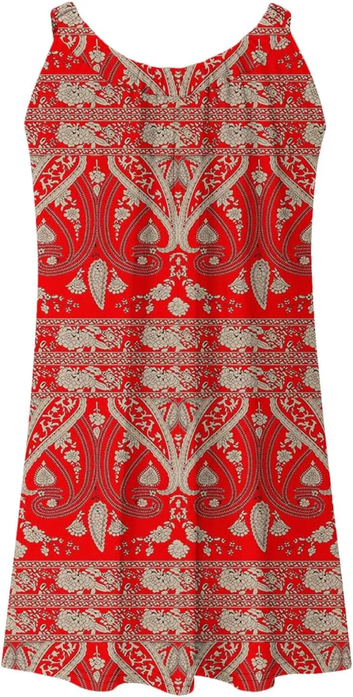 Summer Dresses for Women Casual Crewneck Ruched Sleeveless Sundress Boho Floral Beach Vacation Retro Mini Dress