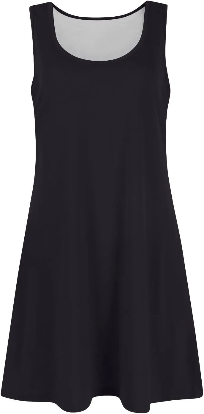 Summer Dresses for Women Casual Sleeveless Mini Dress printedBeach Sundresses Loose Tshirt Tank Dresses with Pockets