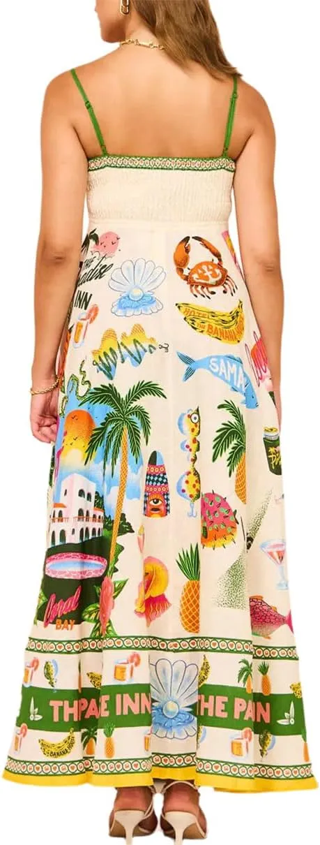 Summer Dresses for Women Sexy Spaghetti Straps Maxi Sundresses Casual Sleeveless Floral Flowy Dress with Pockets