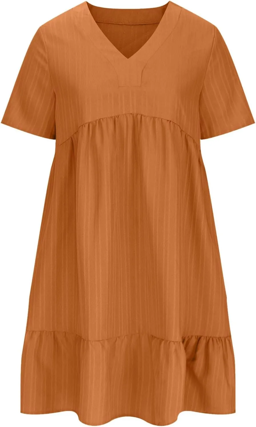 Summer Dresses for Women Short Sleeve V Neck Vacation T Shirt Dress Ruffle Pleated Flowy Beach Sundresses