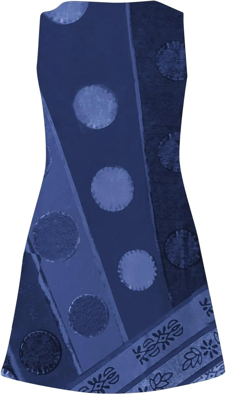 Summer Dresses for Women, Trendy V Neck Sleeveless Sundresses with Pockets Knee Length Boho Flowy Vintage Dress