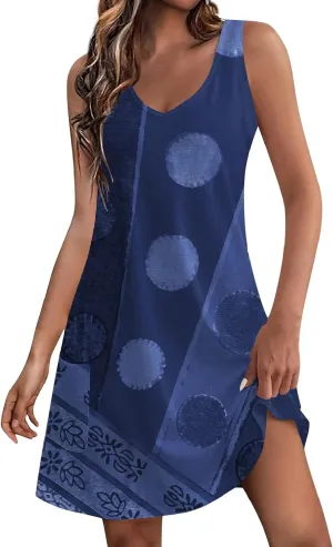 Summer Dresses for Women, Trendy V Neck Sleeveless Sundresses with Pockets Knee Length Boho Flowy Vintage Dress