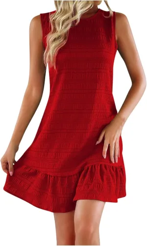 Summer Sleeveless Casual Smock Dresses for Women Ruffle Hem Tunic Shift Mini Tank Dress 2025 Fashion Travel Wear