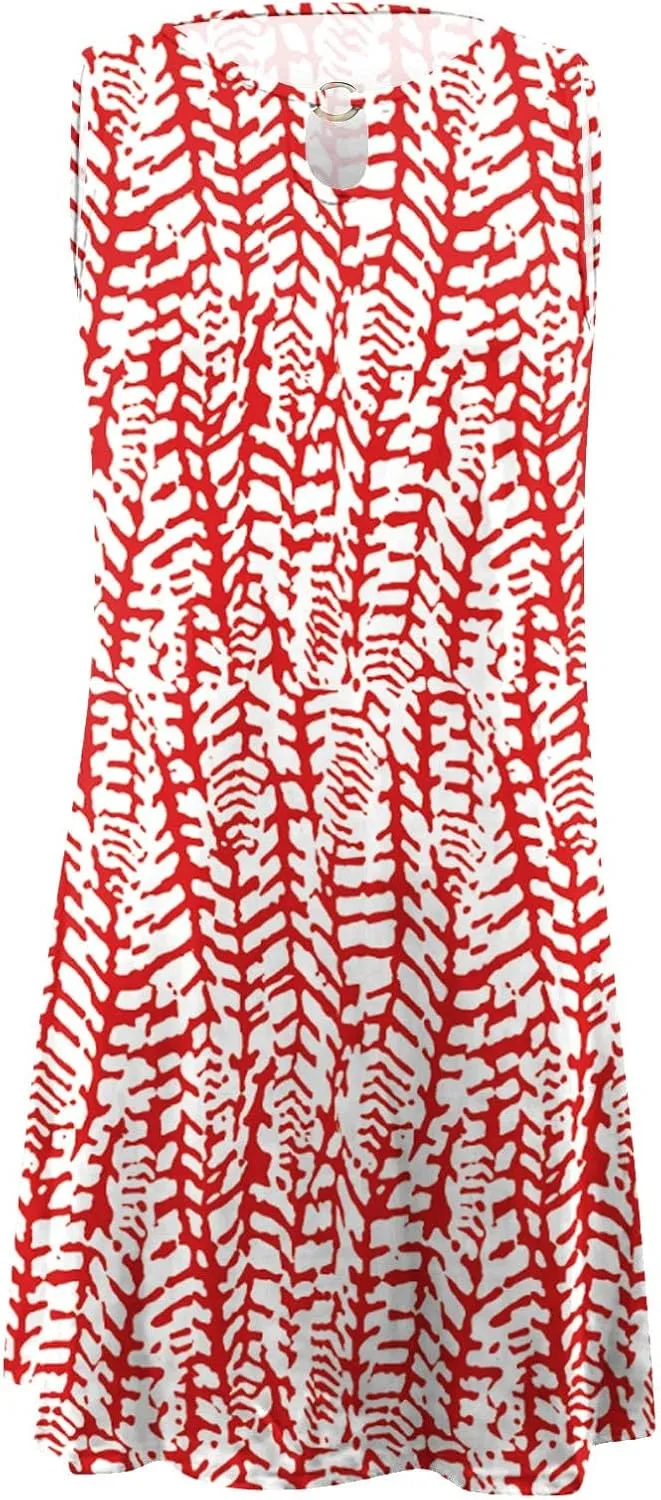 Sun Dresses for Women 2025 Vacation Sleeveless Floral Mini Dress O-Ring Neck Swing Flowy Sundress Beach Clothes