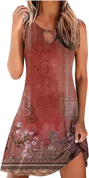 Sun Dresses for Women 2025 Vacation Summer Trendy Casual Sleeveless Tank Sundresses Boho Beach Spring Dresses