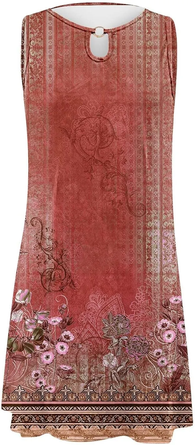 Sun Dresses for Women 2025 Vacation Summer Trendy Casual Sleeveless Tank Sundresses Boho Beach Spring Dresses