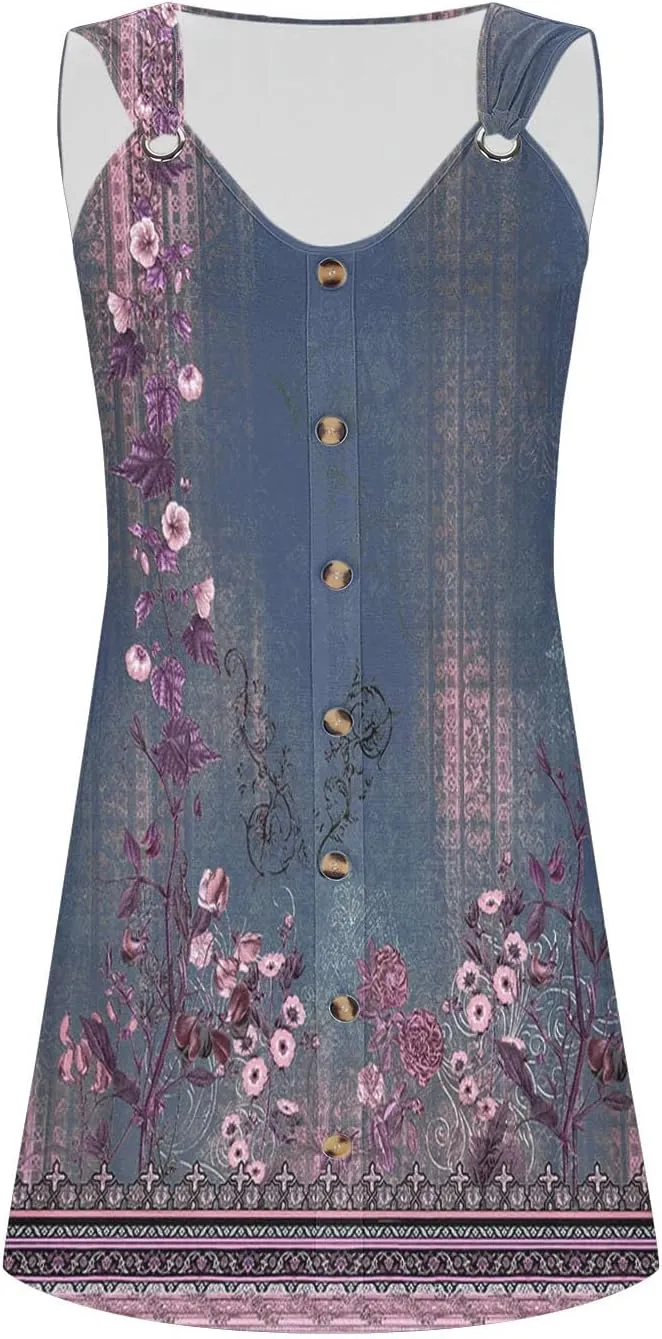 Sundresses for Women Casual Sleeveless Floral Retro Short Dresses A-Line Beach Summer Dress Trendy 2025 Vacation