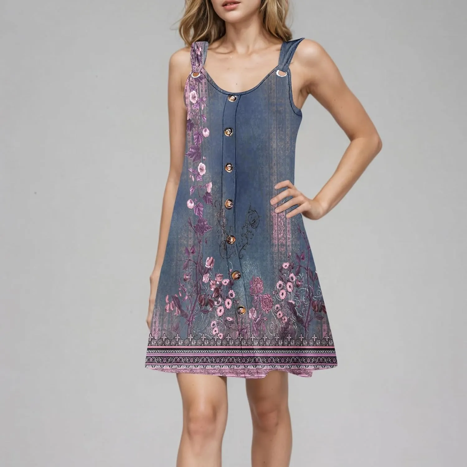 Sundresses for Women Casual Sleeveless Floral Retro Short Dresses A-Line Beach Summer Dress Trendy 2025 Vacation