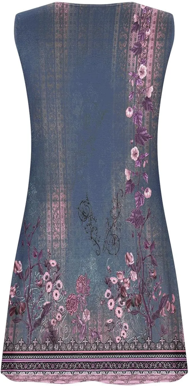 Sundresses for Women Casual Sleeveless Floral Retro Short Dresses A-Line Beach Summer Dress Trendy 2025 Vacation
