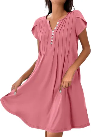 Sundresses for Women Summer Casual Beach Dresses 2025 Vacation Swim Cover Up V Neck Summer Dress Button Mini Dresses