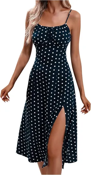 TANGNADE Summer Dresses for Women 2025 Vacation Beach Spaghetti Straps Square Neck Ladies Midi Dress Wedding Guest Dress