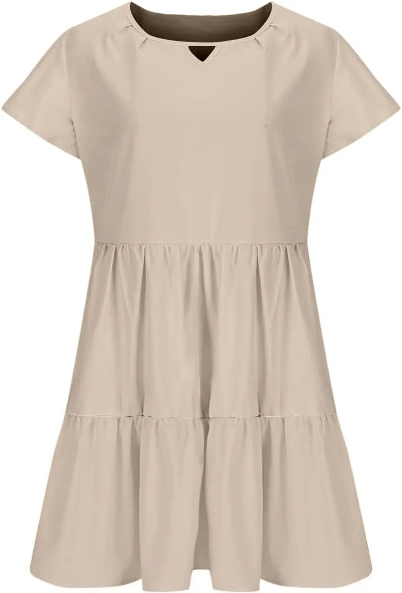 TANGNADE Womens Summer Ruffle Cap Sleeve Mini Dress Tiered Swing V Neck Cute Babydoll Short Beach Sundress Vacation