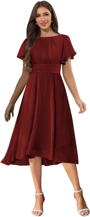 TORYEMY Chiffon Short Bridesmaid Dresses with Sleeves Short Modest Formal Evening Dress for Women