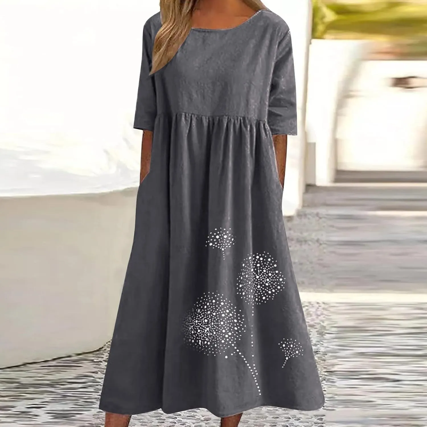 Tshirt Dress for Women 2024 Summer Fashion Casual Plus Size Midi Dress Boho Floral Flowy Long Sundress with Pockets