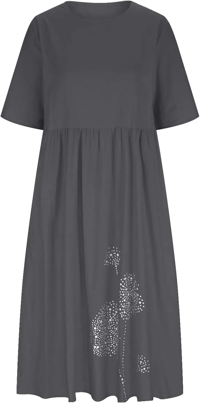 Tshirt Dress for Women 2024 Summer Fashion Casual Plus Size Midi Dress Boho Floral Flowy Long Sundress with Pockets