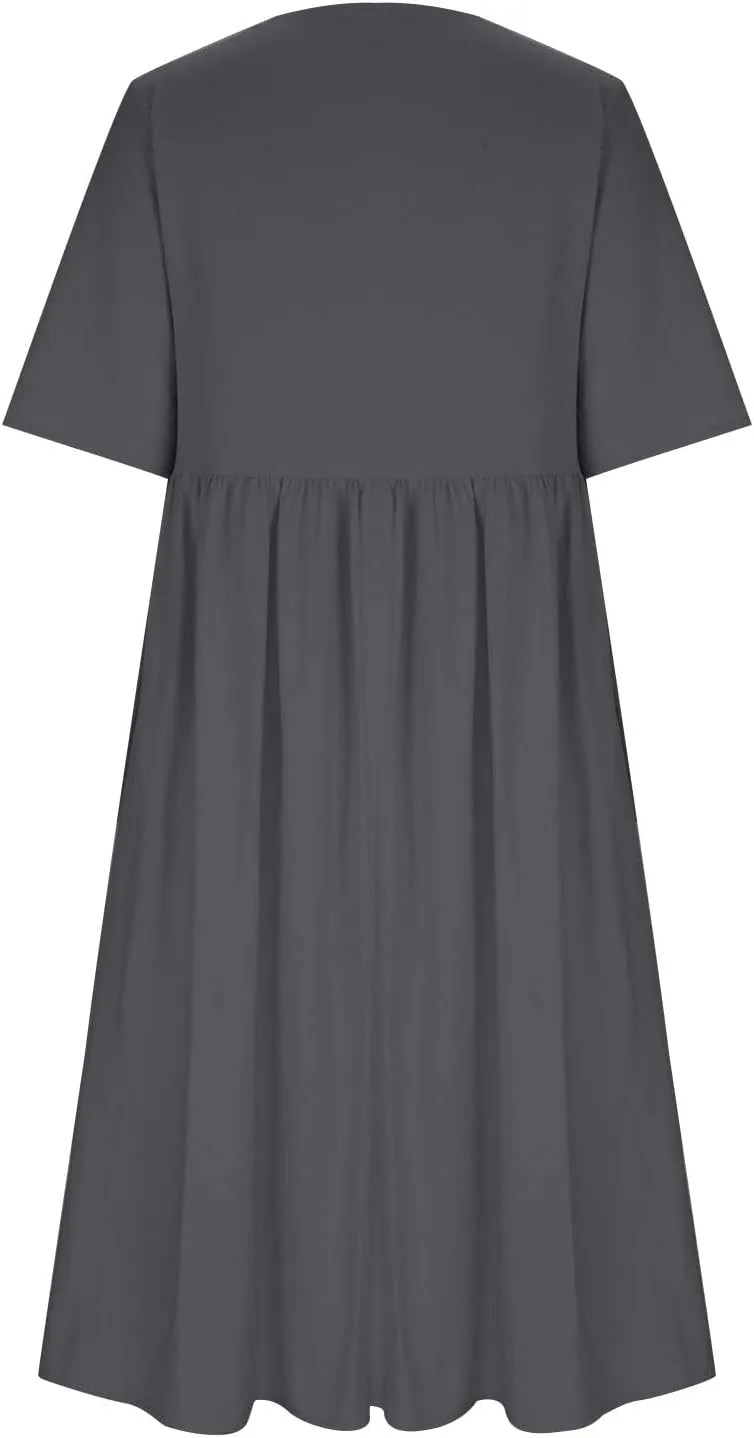 Tshirt Dress for Women 2024 Summer Fashion Casual Plus Size Midi Dress Boho Floral Flowy Long Sundress with Pockets