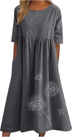 Tshirt Dress for Women 2024 Summer Fashion Casual Plus Size Midi Dress Boho Floral Flowy Long Sundress with Pockets