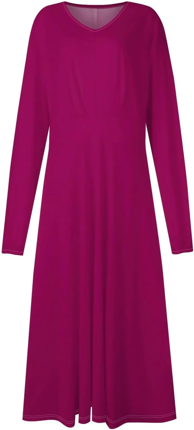 TWGONE Women's Floral Long Sleeve Wrap Maxi Dress A Line Empire Waist V Neck Fall Wedding Guest Party Casual Dresses