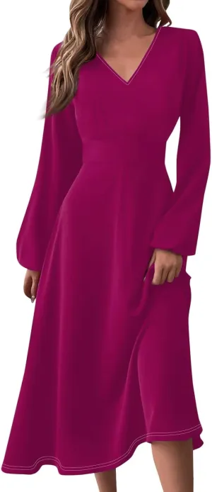 TWGONE Women's Floral Long Sleeve Wrap Maxi Dress A Line Empire Waist V Neck Fall Wedding Guest Party Casual Dresses