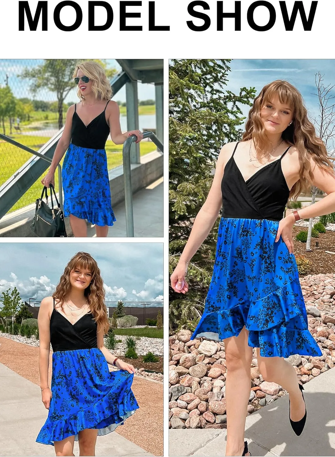 ULTRANICE Womens Summer Dresses Floral V Neck Ruffled Hem Spaghetti Spring Casual Beach Outfits Flowy Wrap Sun Dress