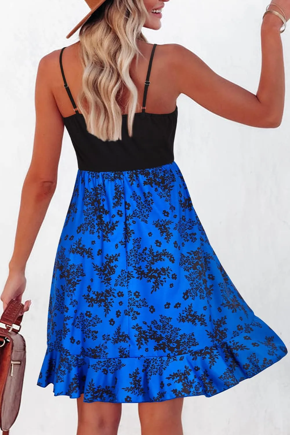 ULTRANICE Womens Summer Dresses Floral V Neck Ruffled Hem Spaghetti Spring Casual Beach Outfits Flowy Wrap Sun Dress