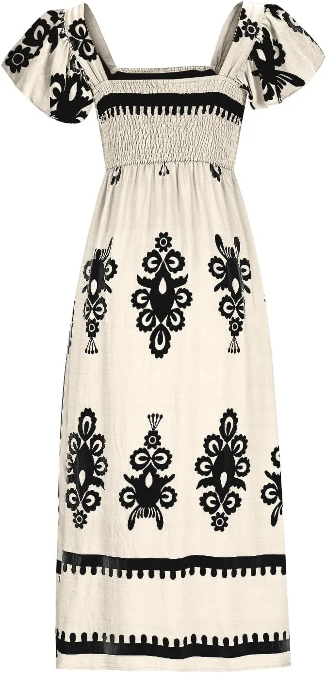 Vacation Dresses for Women 2025 Holiday Style Printed Sundress Summer Dress Square Neck Beach Sundresses