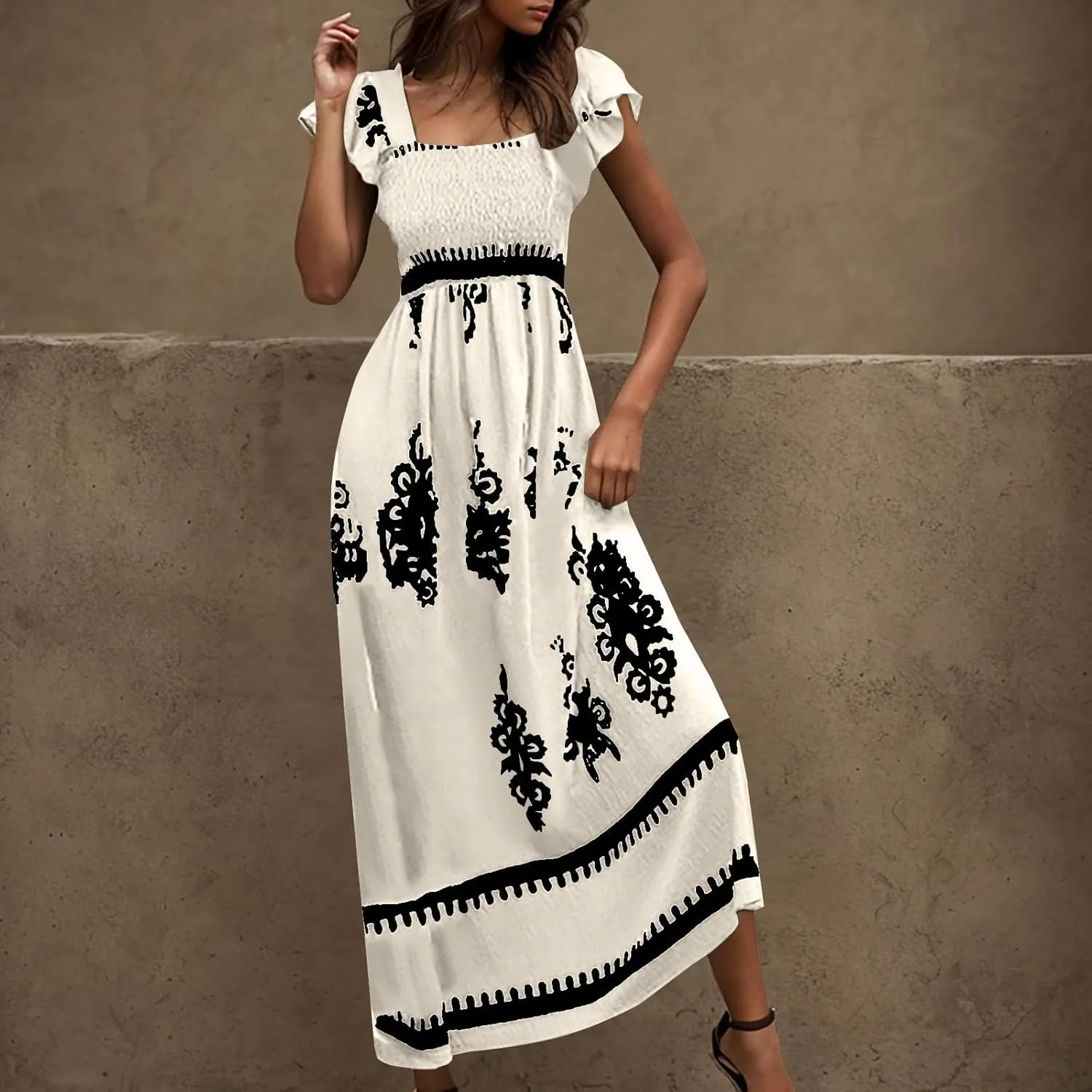 Vacation Dresses for Women 2025 Holiday Style Printed Sundress Summer Dress Square Neck Beach Sundresses