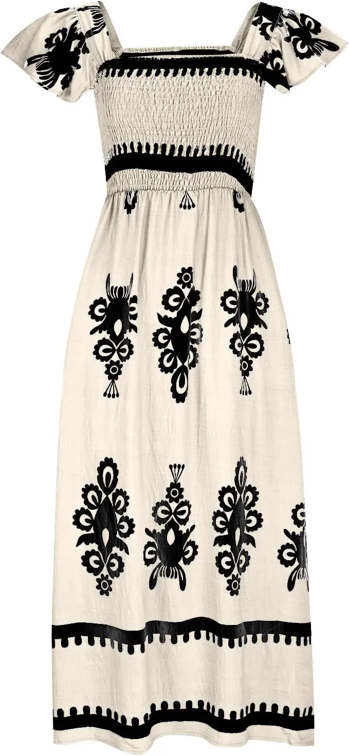 Vacation Dresses for Women 2025 Holiday Style Printed Sundress Summer Dress Square Neck Beach Sundresses
