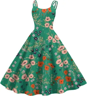 Vintage Cocktail Dresses for Women Fashion Sleeveless Knee Length Retro A Line Flared Swing Formal Prom Party