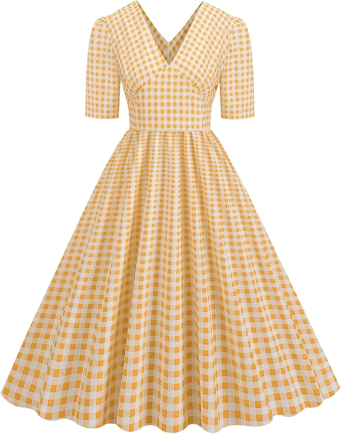 Vintage Dress for Women Semi-Formal 1950s Polka Dots V-Neck Swing A-Line Rockabilly Midi Dresses Garden Party Dresses