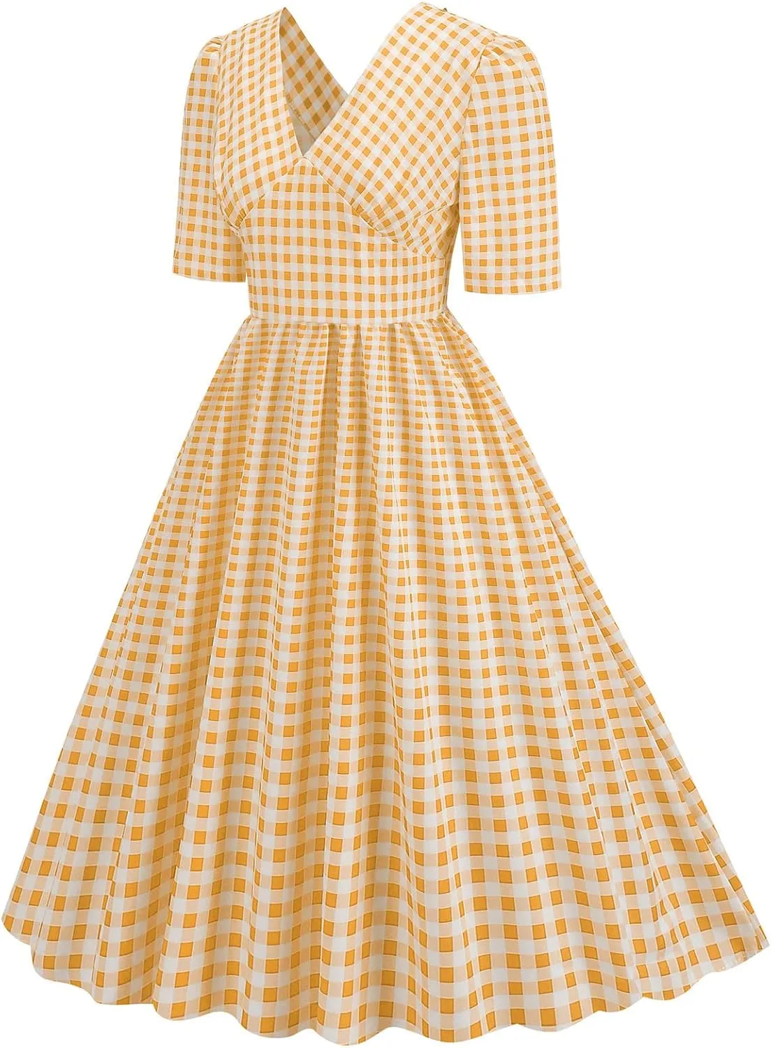 Vintage Dress for Women Semi-Formal 1950s Polka Dots V-Neck Swing A-Line Rockabilly Midi Dresses Garden Party Dresses