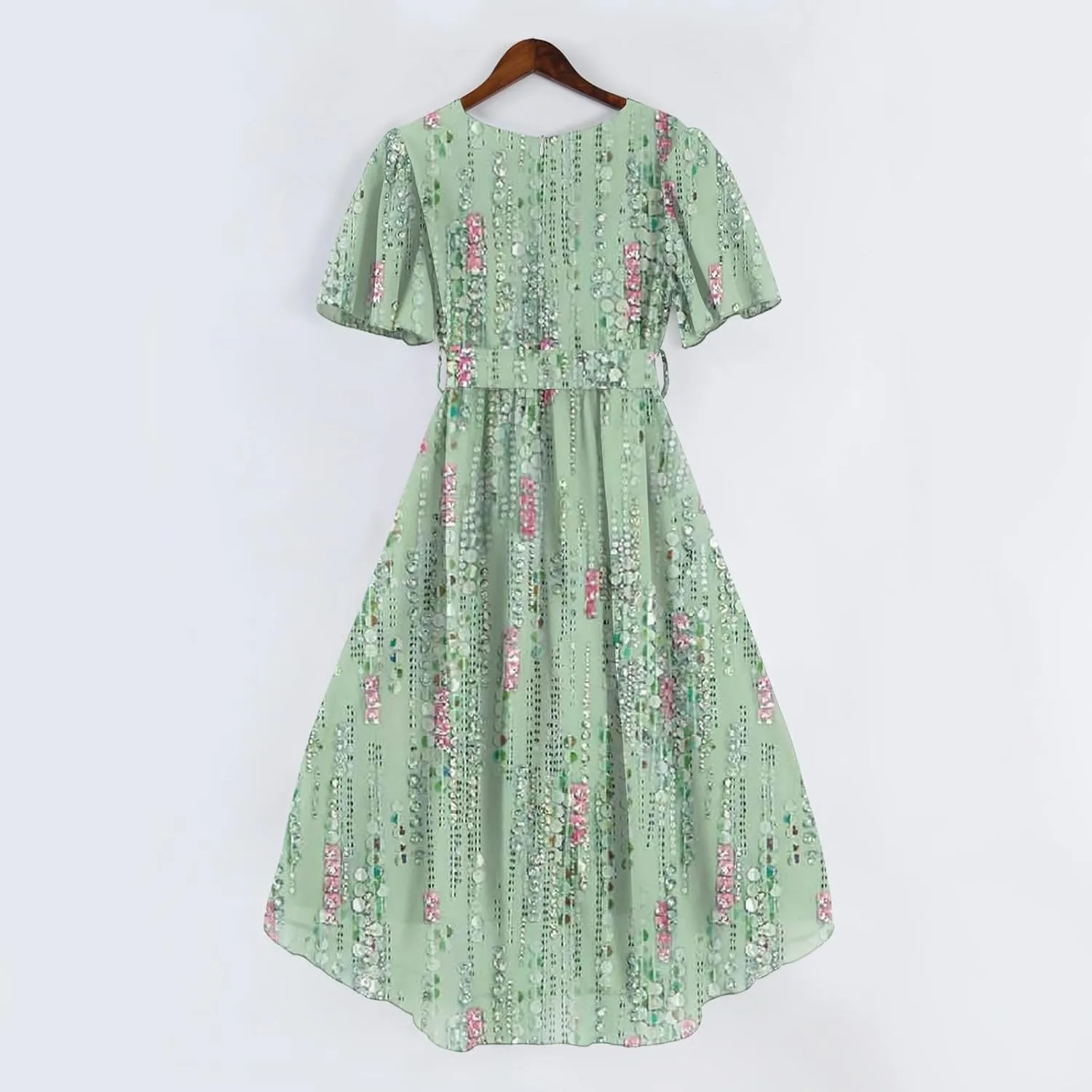 Wedding Guest Dress,Prom Cocktail Summer Sexy Dresses for Women Wrap Flowy Chiffon Womens Midi Dress