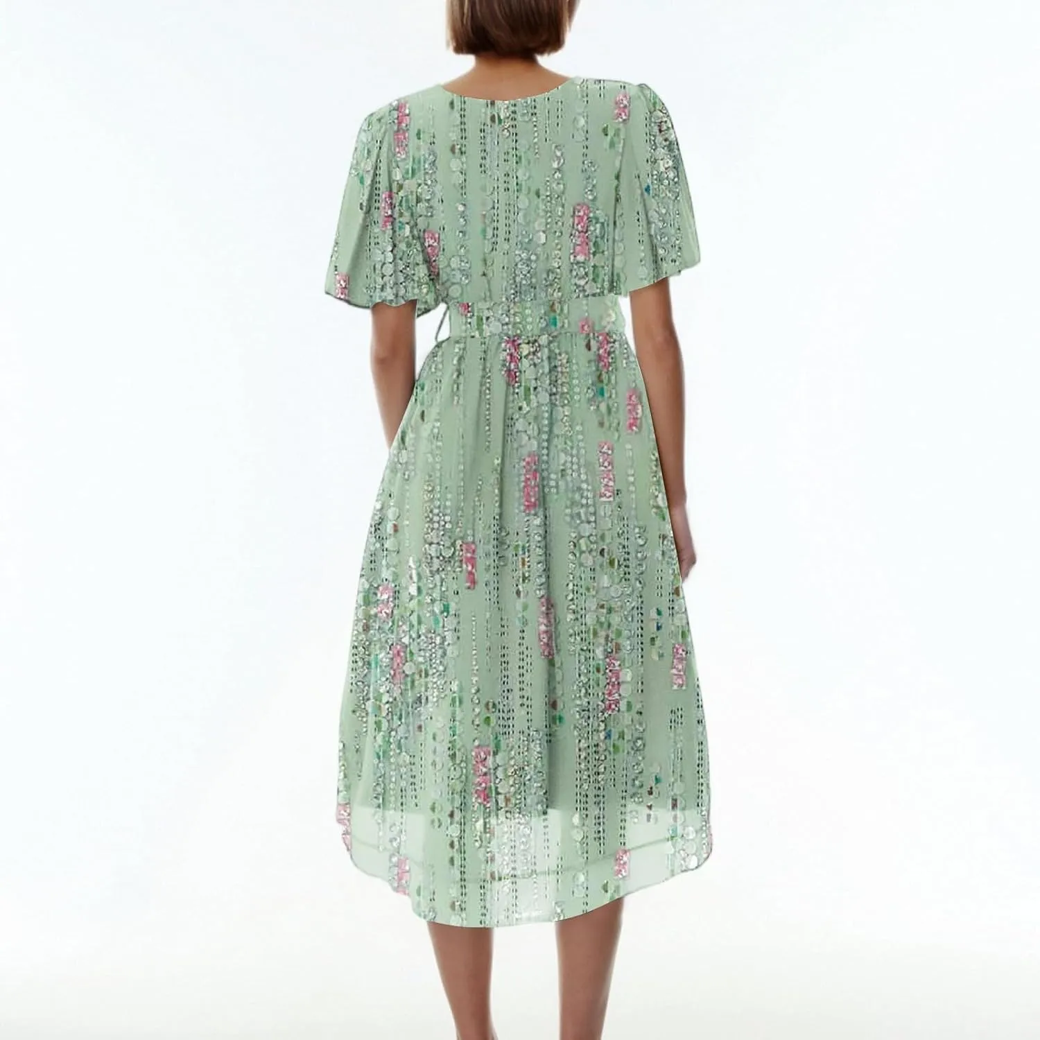 Wedding Guest Dress,Prom Cocktail Summer Sexy Dresses for Women Wrap Flowy Chiffon Womens Midi Dress