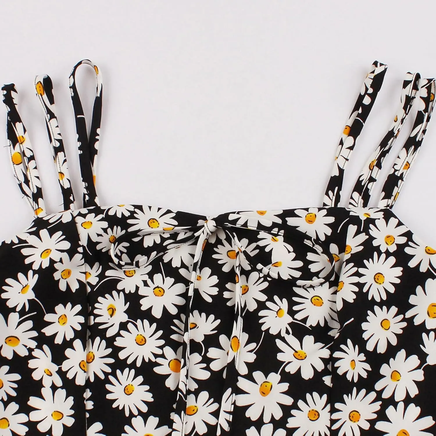 Women 1950s Retro Dress Daisy Print Swing Cocktail Dresses Spaghetti Straps Tie Front Plus Size Cute Tea Party Dress