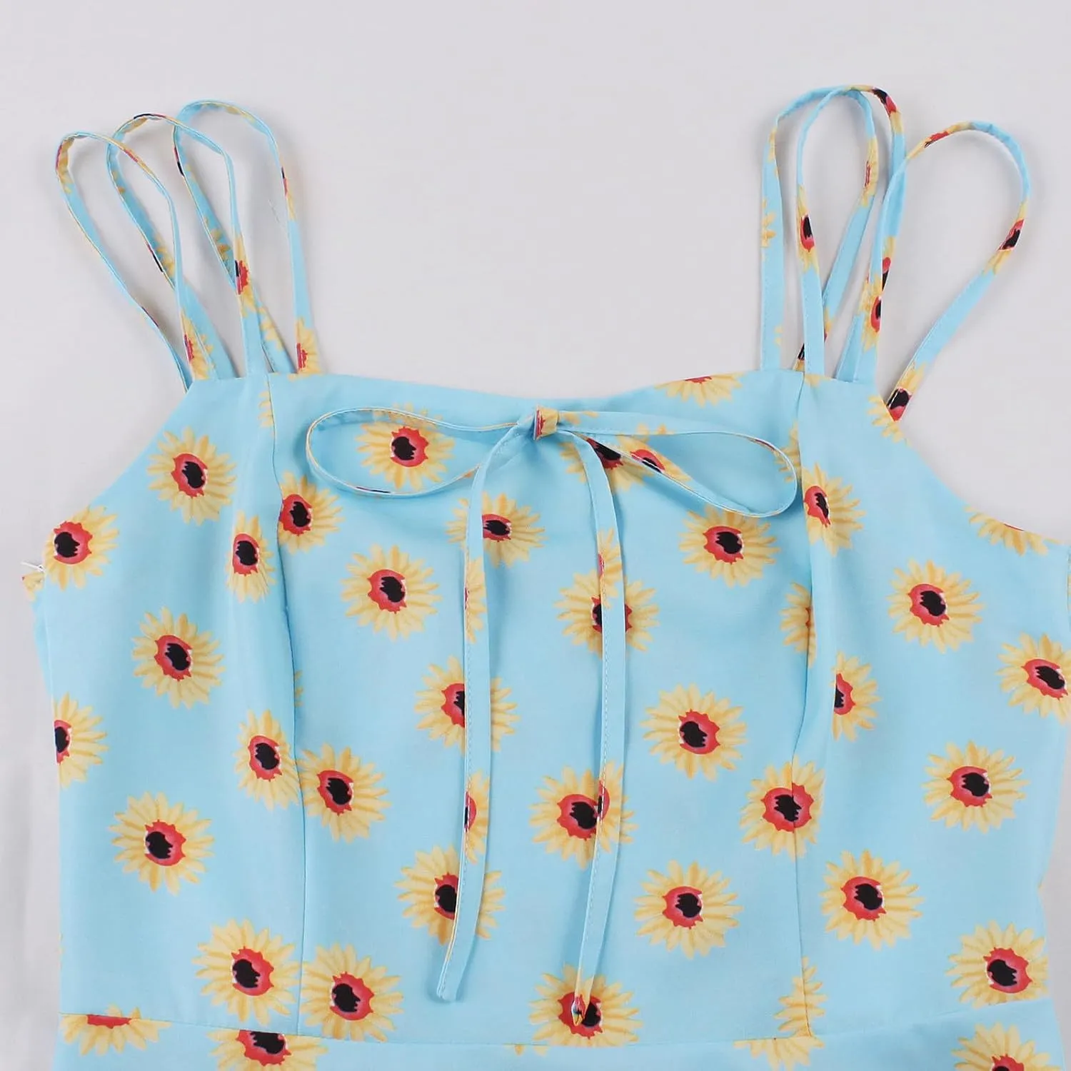 Women 1950s Retro Dress Daisy Print Swing Cocktail Dresses Spaghetti Straps Tie Front Plus Size Cute Tea Party Dress
