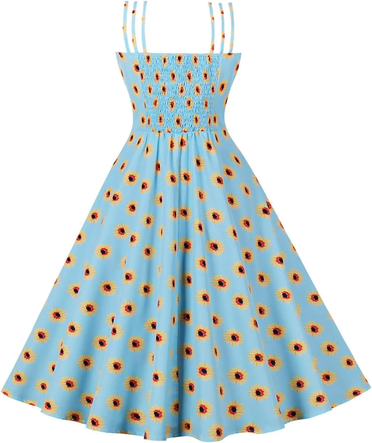 Women 1950s Retro Dress Daisy Print Swing Cocktail Dresses Spaghetti Straps Tie Front Plus Size Cute Tea Party Dress