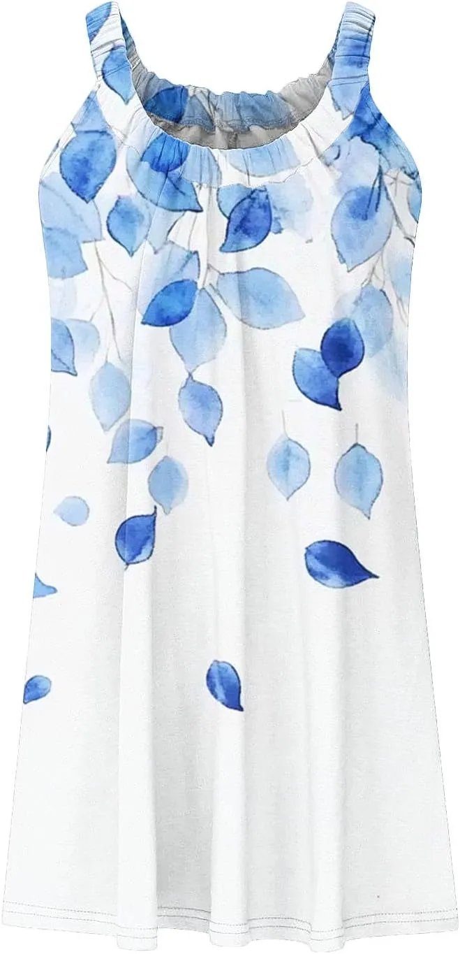 Women Beach Wear Dresses Summer Sleeveless Mini Dress Casual Floral Print Sundress Trendy Vacation Short
