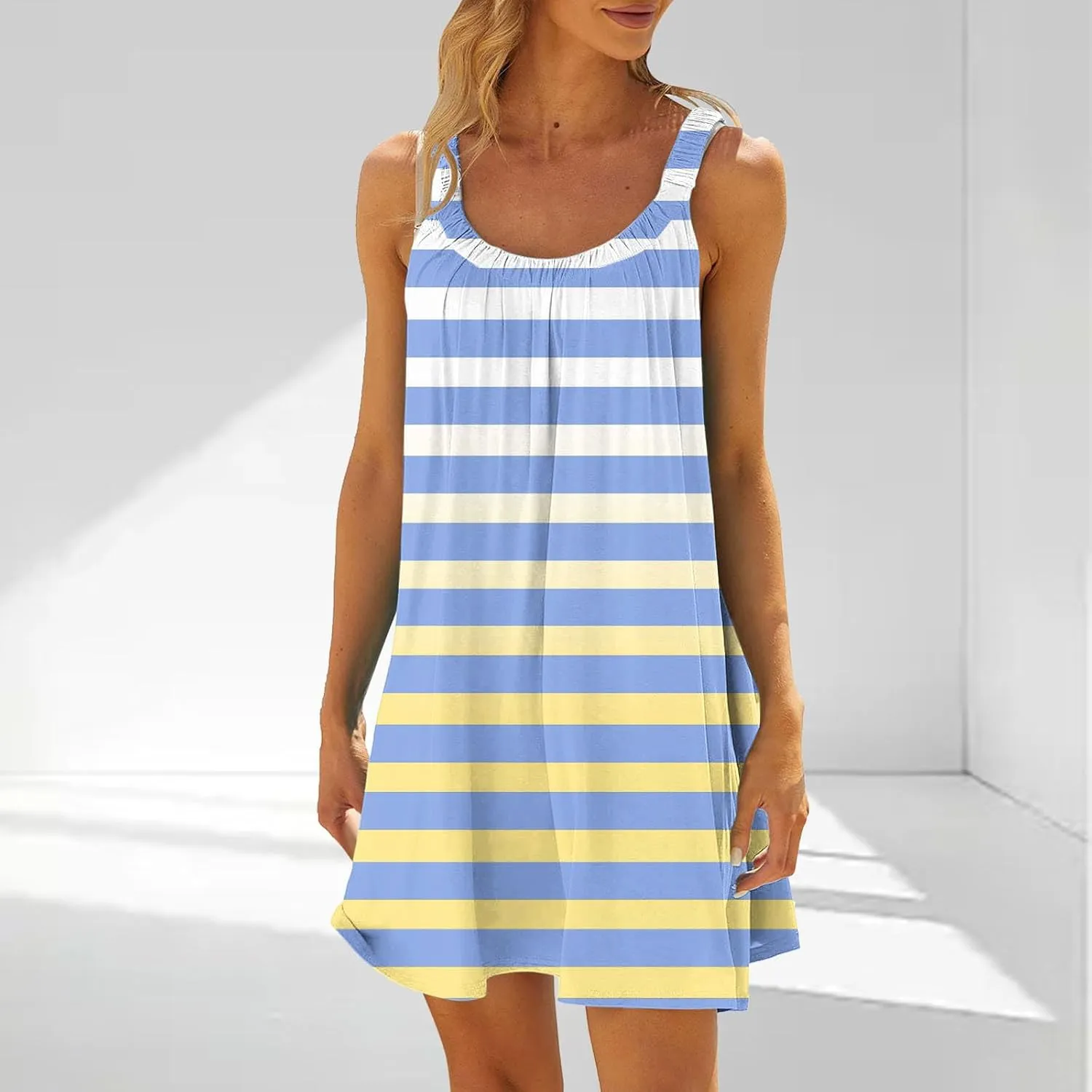 Women Beach Wear Dresses Summer Sleeveless Mini Dress Casual Floral Print Sundress Trendy Vacation Short