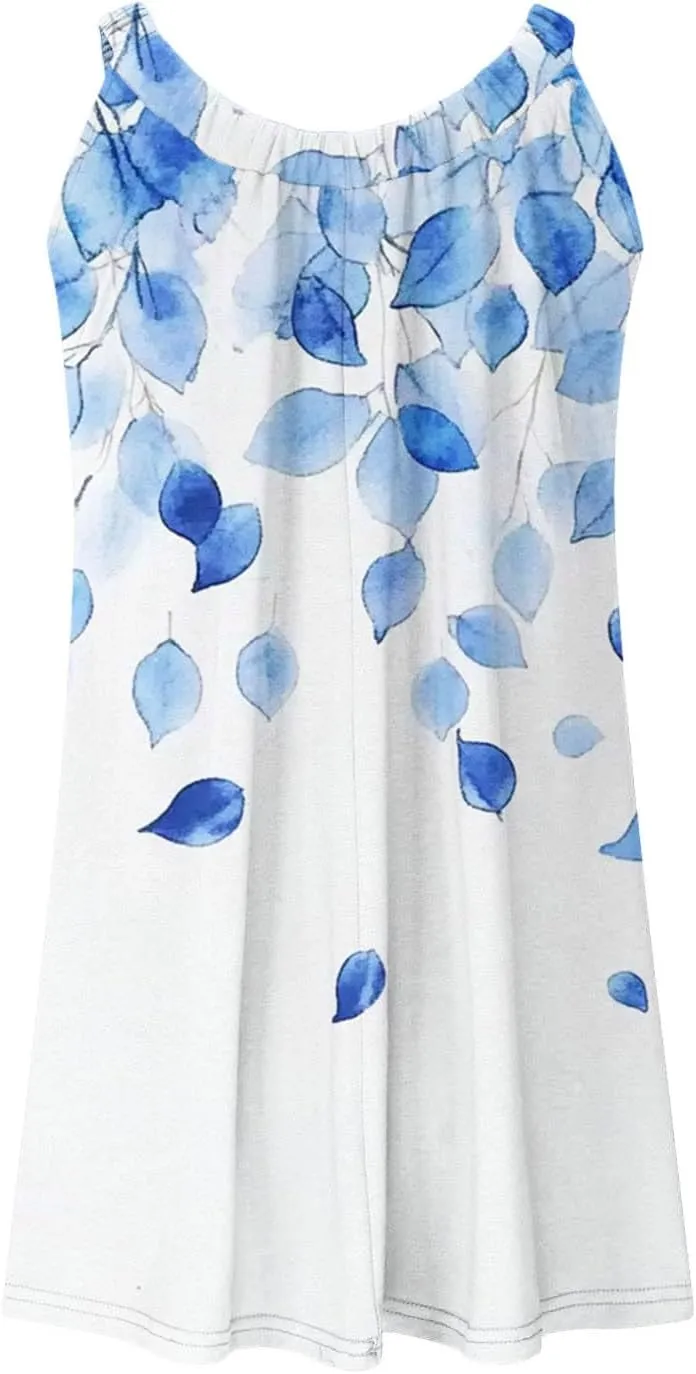 Women Beach Wear Dresses Summer Sleeveless Mini Dress Casual Floral Print Sundress Trendy Vacation Short